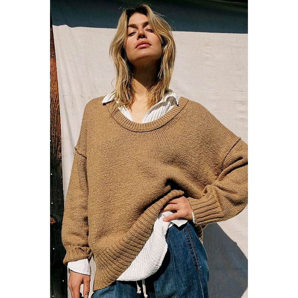 NEW Free People Brookside Tunic Sweater Camel $128 - Picture 2 of 10